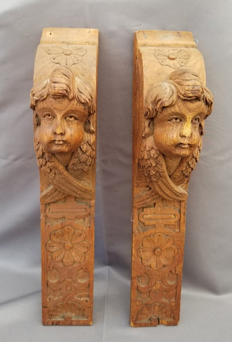 PAIR OF CARVED WOOD ANGEL BRACKETS-religious