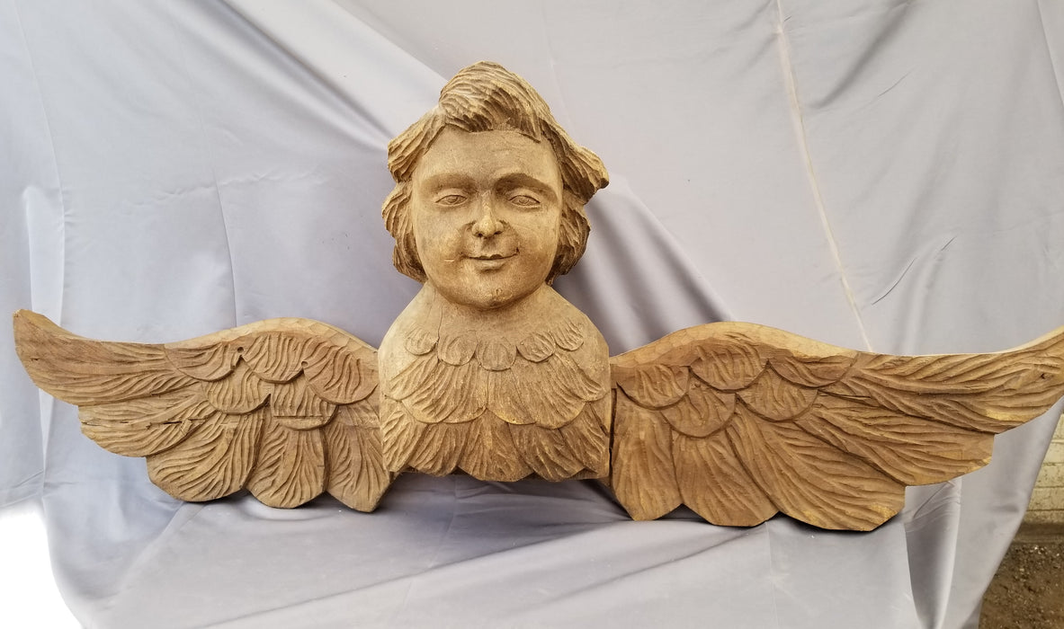 LARGE CARVED ANGEL RELIEF FROM PALM TREE