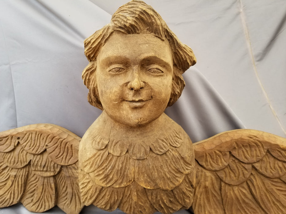 LARGE CARVED ANGEL RELIEF FROM PALM TREE