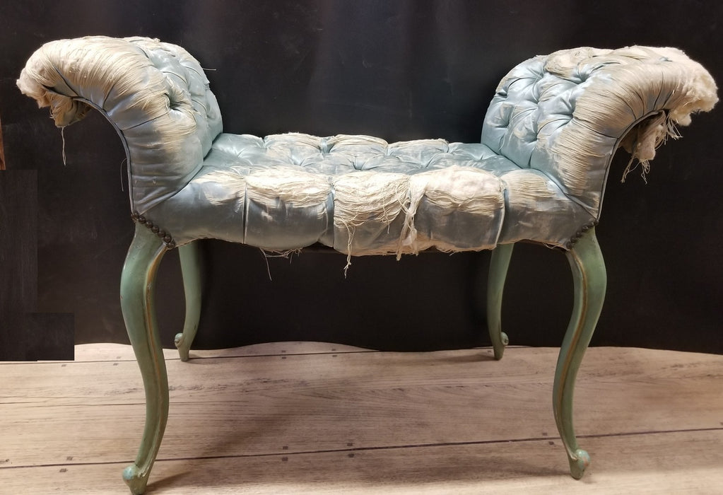LOVELY LOUIS XV STYLE PAINTED BENCH WITH ROLLED ARMS (AS FOUND)