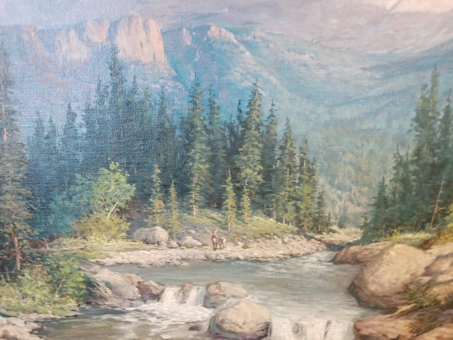 LARGE HIGH COUNTRY STREAM OIL PAINTING BY T.W. ALSTON