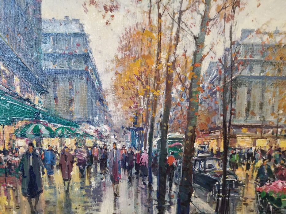 IMPRESSIONIST OIL PAINTING OF PARIS STREET IN SPRINGTIME BY J. SALABET