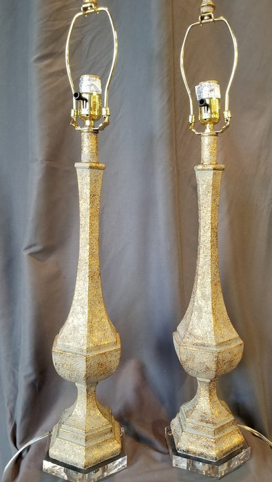 PAIR OF GOLD LAMPS WITH LUCITE BASES