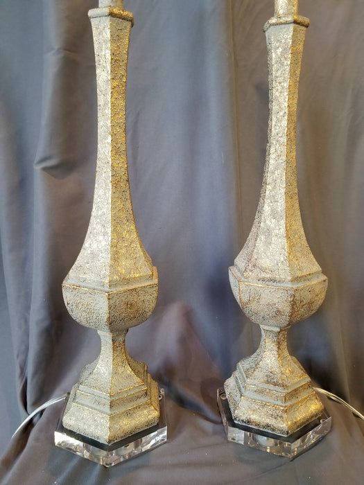 PAIR OF GOLD LAMPS WITH LUCITE BASES