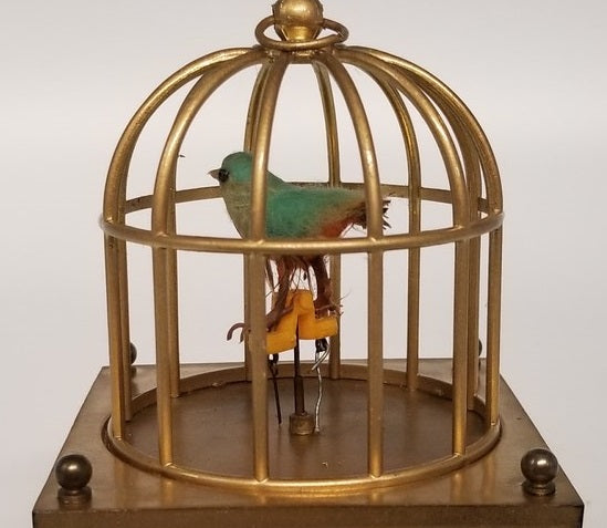 SMALL GOLD MUSIC BOX WITH BIRD IN CAGE