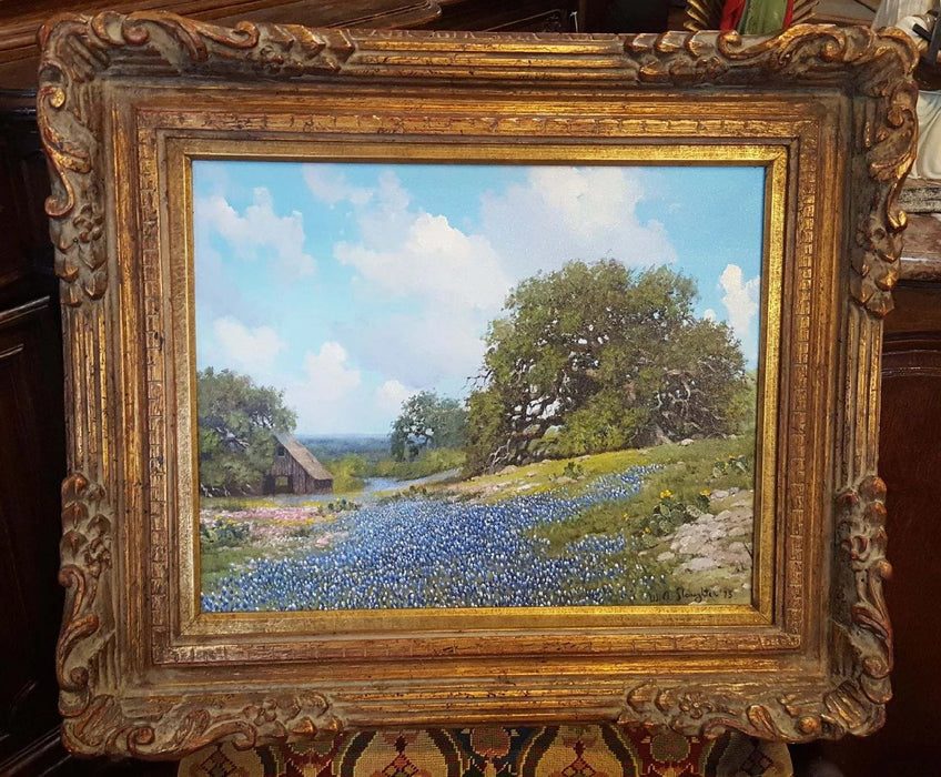 TEXAS BLUEBONNET OIL PAINTING BY WA SLAUGHTER