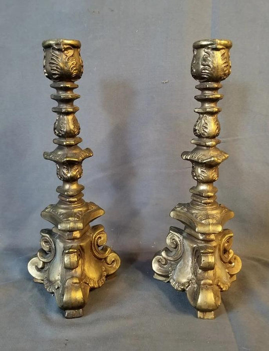 PAIR OF HEAVY FRENCH METAL CANDLE STANDS