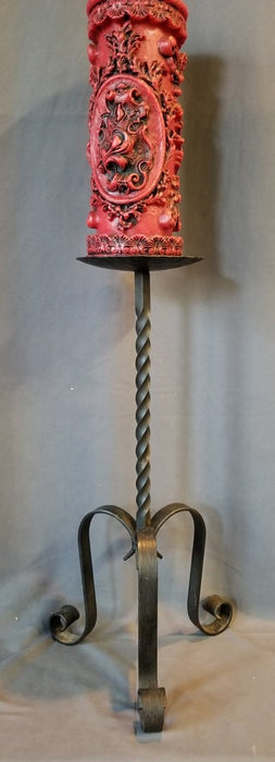 HUGE VINTAGE RED CANDLE ON IRON STAND