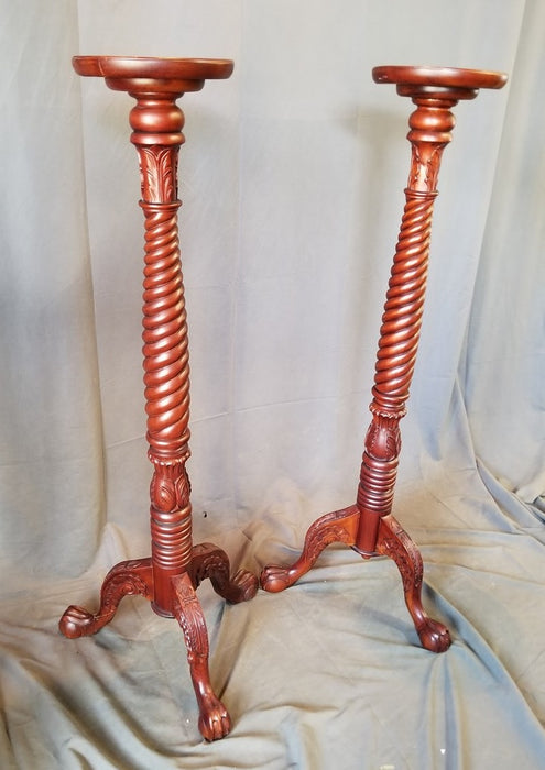 PAIR OF INDONESIAN MAHOGANY TWIST PLANT STANDS