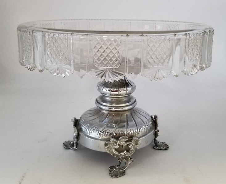 SILVER PLATE CRYSTAL CENTERPIECE BOWL