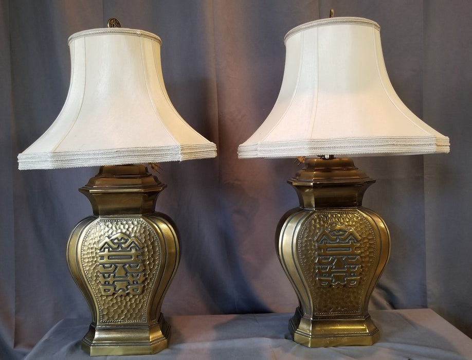 PAIR OF HEAVY BRASS ASIAN LAMPS