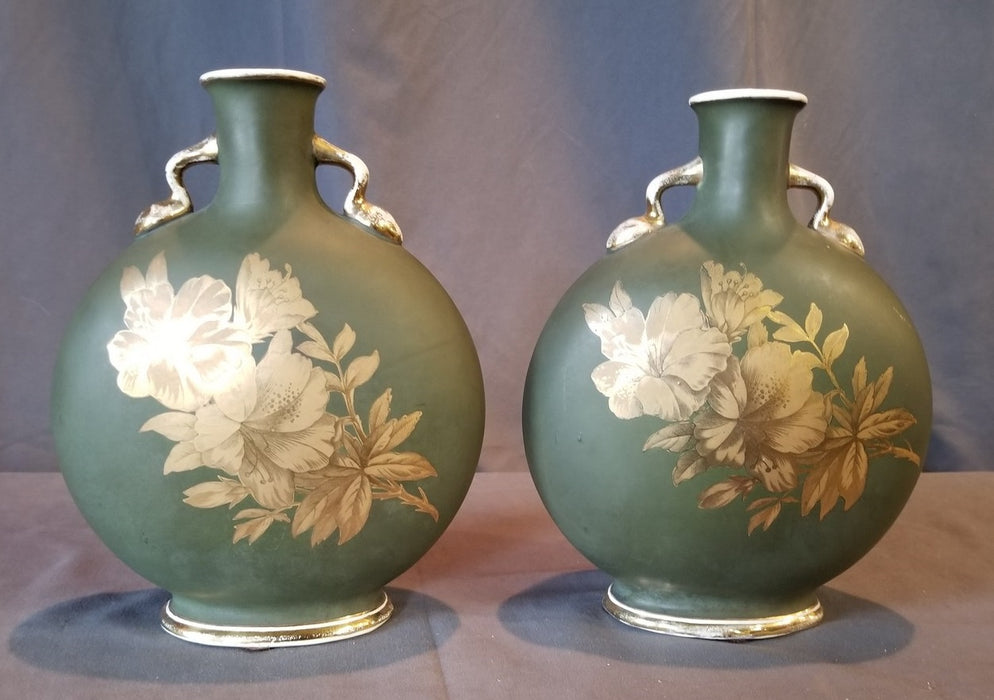 PAIR OF GREEN ENGLISH PORCELAIN VASES