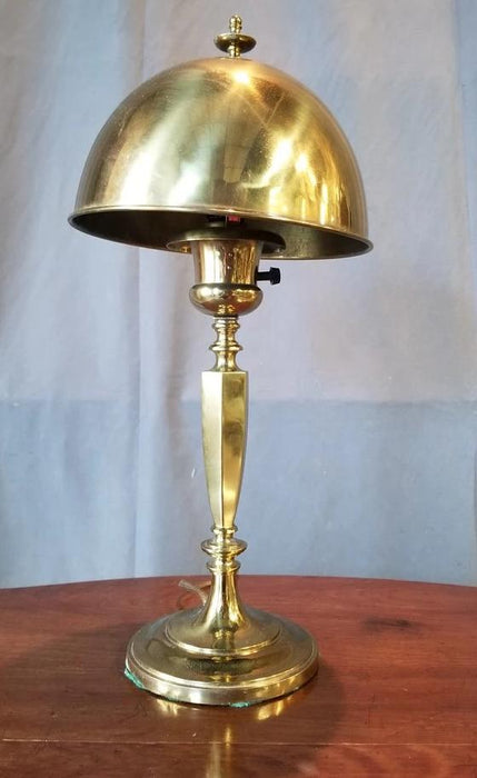 BRASS LAMP WITH BRASS DOMED SHADE