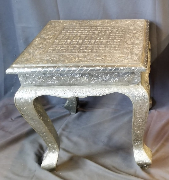 EMBOSSED NICKLE SILVER CLAD LOW TABLE