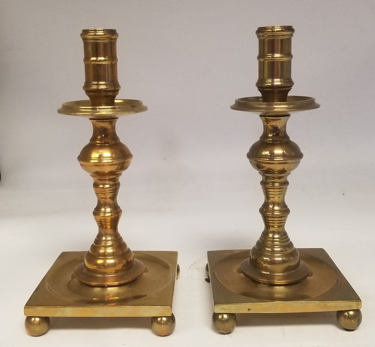 PAIR OF MAITLAND SMITH BRASS CANDLE STANDS