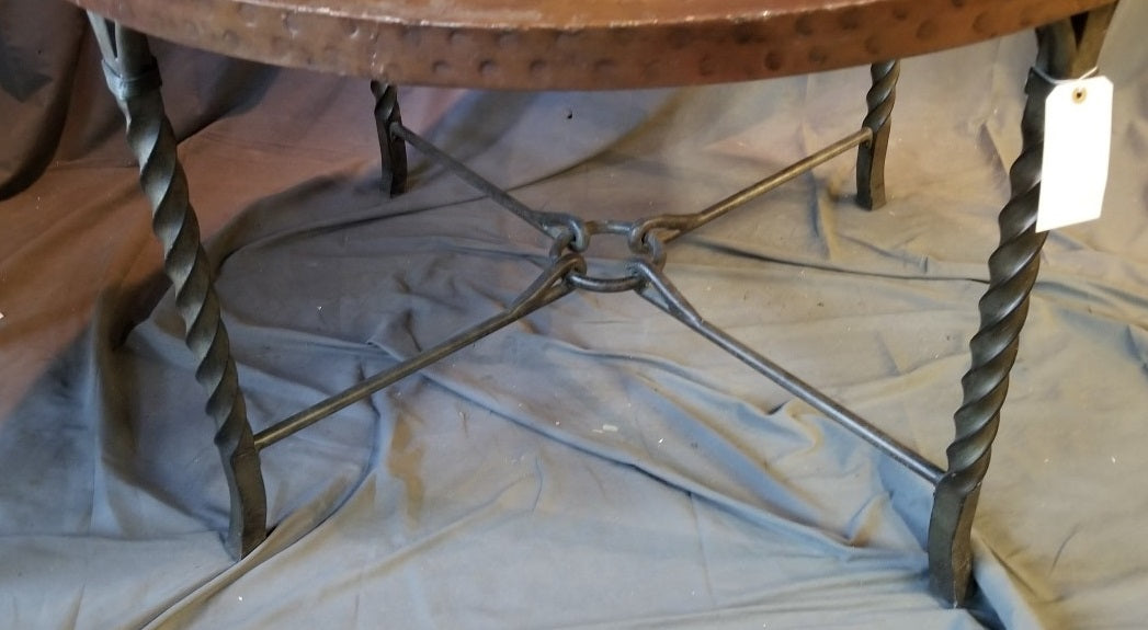 ROUND COPPER TOP TABLE WITH TWIST IRON LEGS