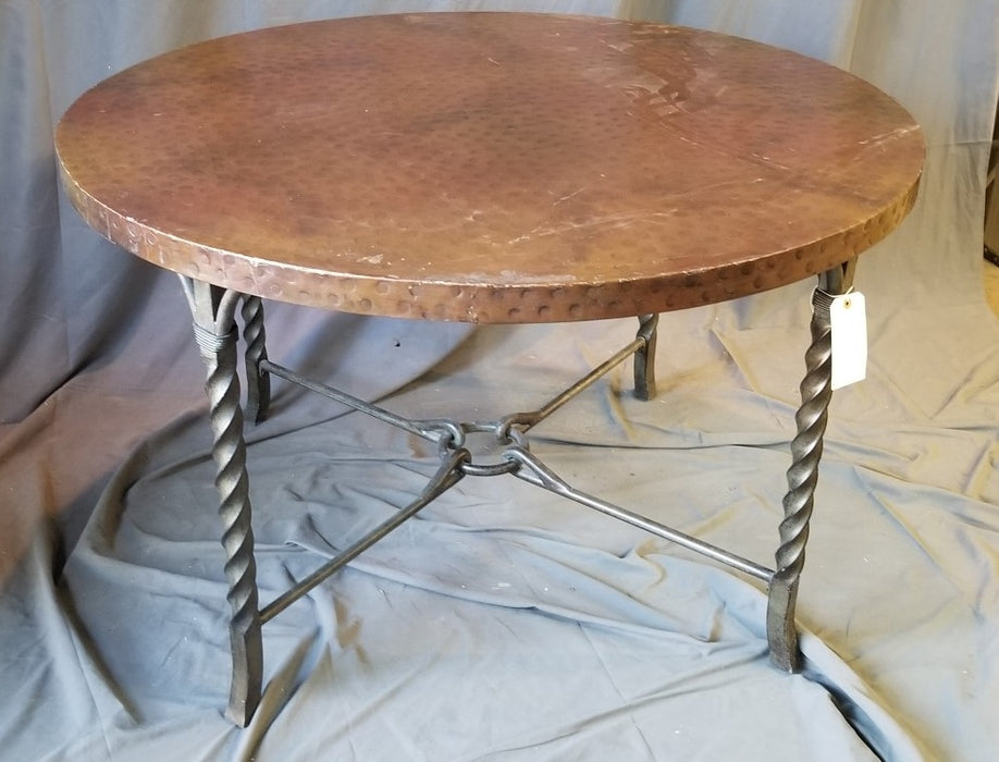 ROUND COPPER TOP TABLE WITH TWIST IRON LEGS