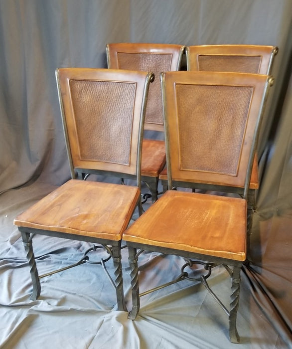 SET OF 4 IRON TWIST WITH WOOD SEAT CHAIRS