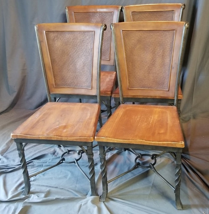 SET OF 4 IRON TWIST WITH WOOD SEAT CHAIRS