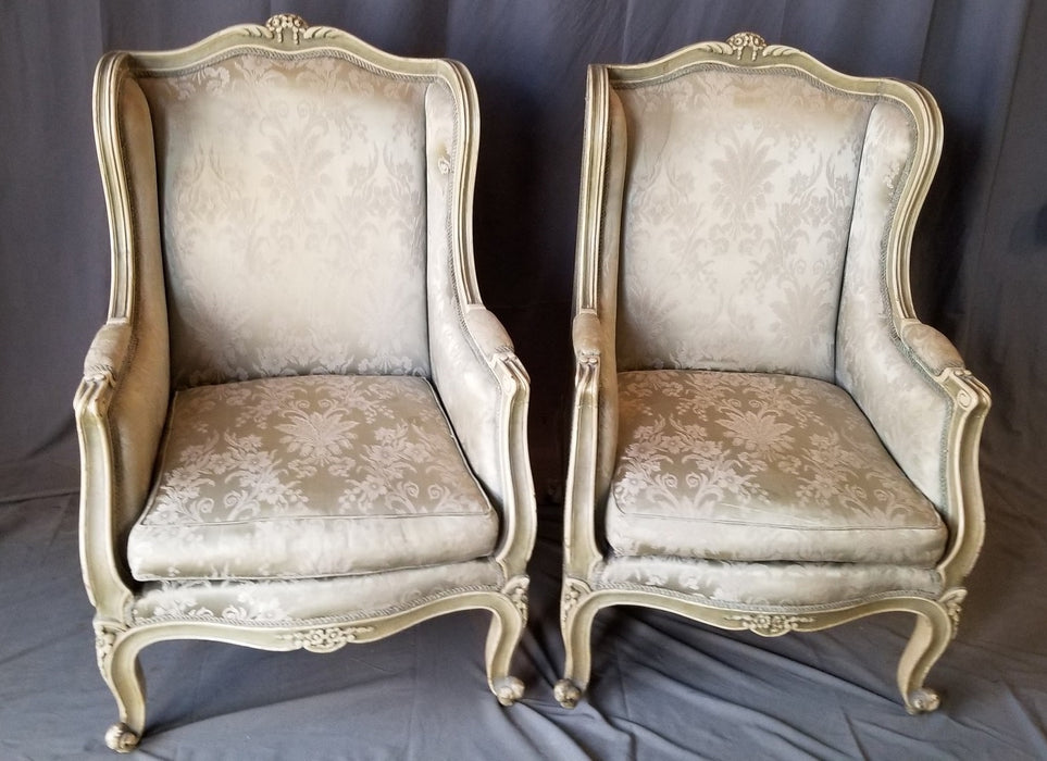 PAIR OF LOUIS XV STYLE WINGBACK CHAIRS