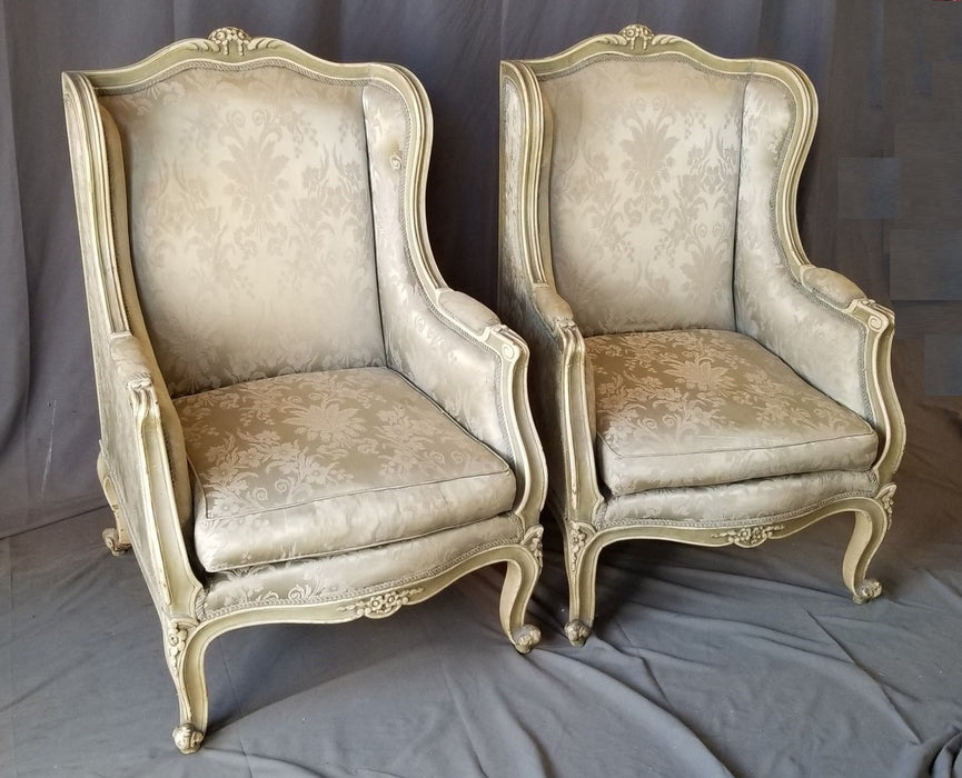 PAIR OF LOUIS XV STYLE WINGBACK CHAIRS