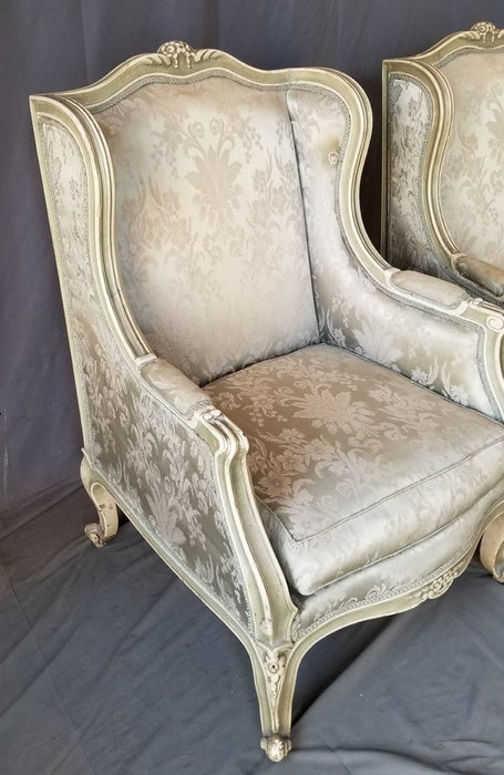 PAIR OF LOUIS XV STYLE WINGBACK CHAIRS