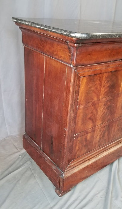 LOUIS PHILIPPE FLAME MAHOGANY MARBLE TOP CHEST WITH SECRET DRAWER