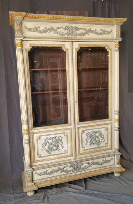 SUPERB HENRI II 2 DOOR PAINTED BOOKCASE ARMOIRE