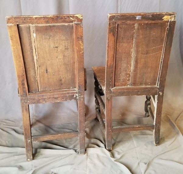 PAIR OF EARLY  ENGLISH OAK HALL CHAIRS