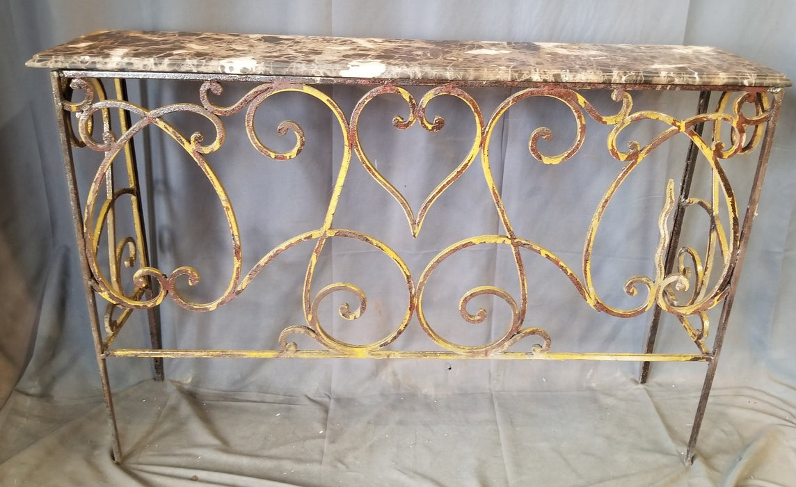 MARBLE TOP IRON CONSOLE TABLE MISSING PAINT