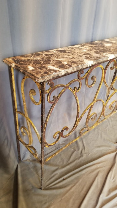 MARBLE TOP IRON CONSOLE TABLE MISSING PAINT