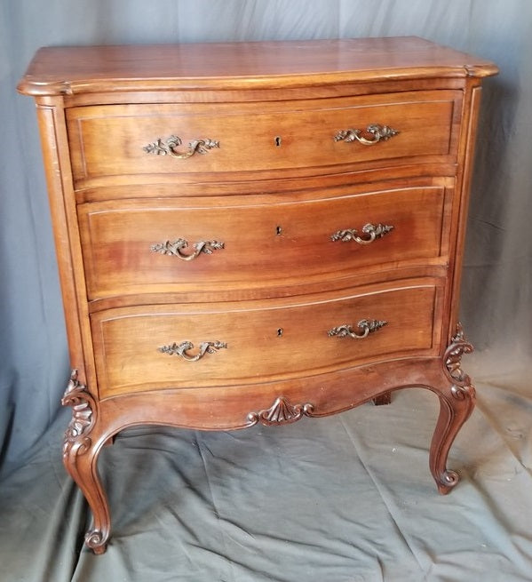COUNTRY FRENCH WALNUT 3 DRAWER CHEST ON TALL LEGS