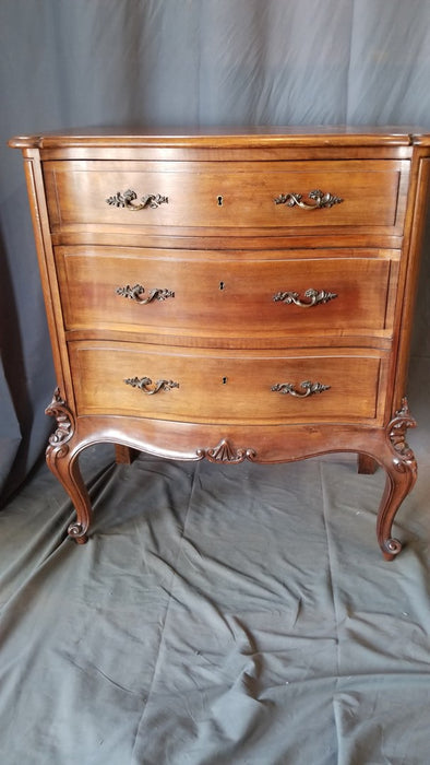 COUNTRY FRENCH WALNUT 3 DRAWER CHEST ON TALL LEGS