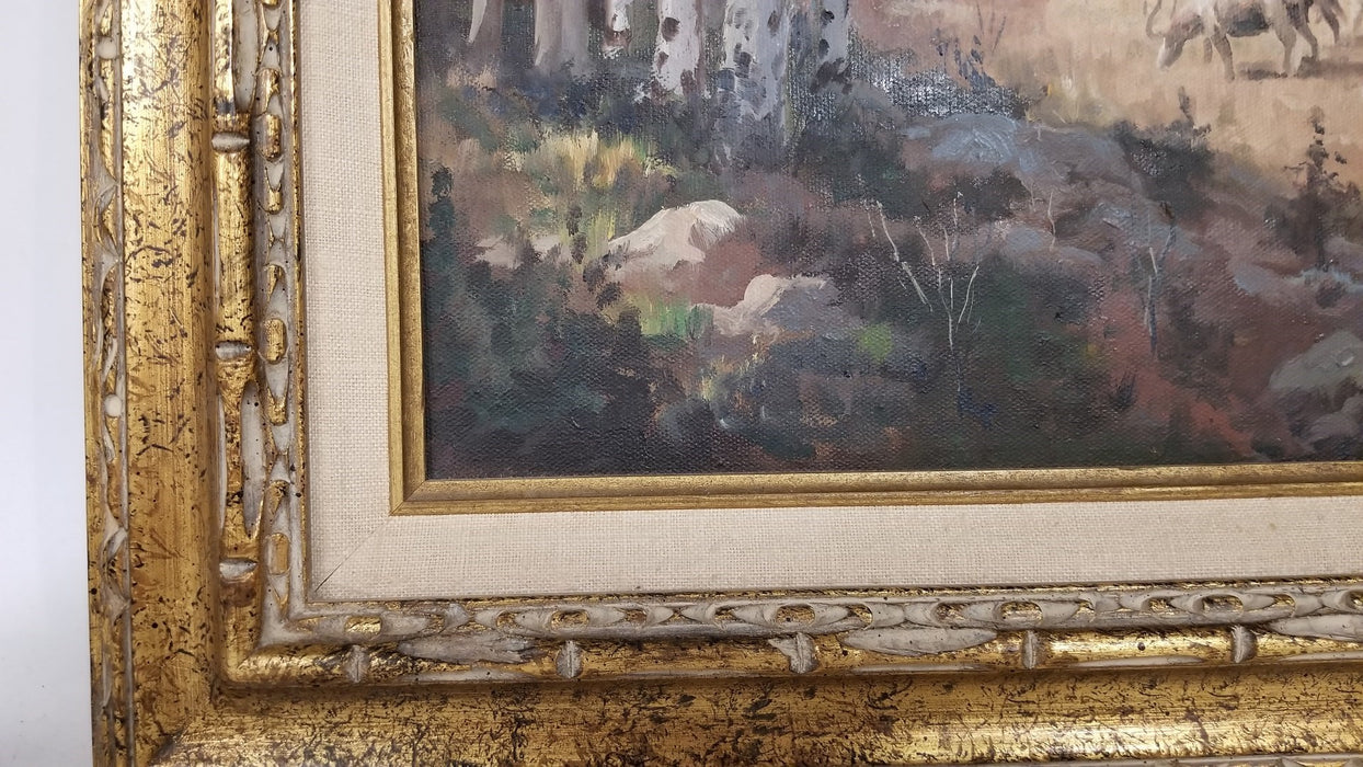 SMALL OIL PAINTING OF DEER AND MOUNTAIN BY JOE R. ROBERTS