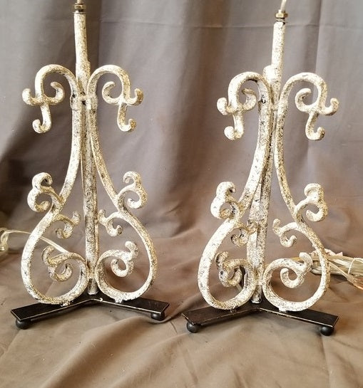 PAIR OF WHITE IRON LAMP BASES -NOT OLD -Sockets and shades not pictured