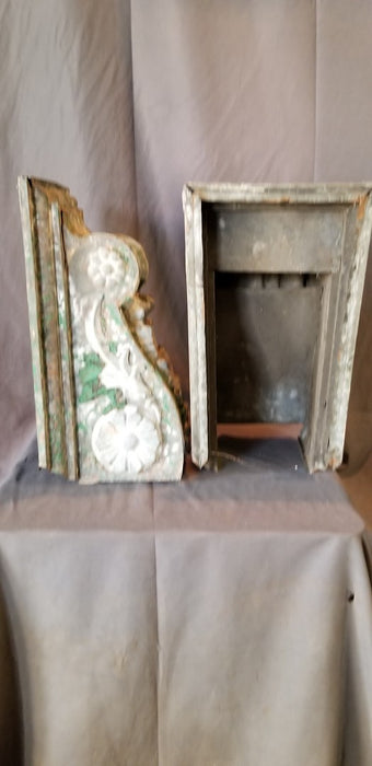 PAIR OF ZINC PAINTED GREEN AND WHITE CORBELS