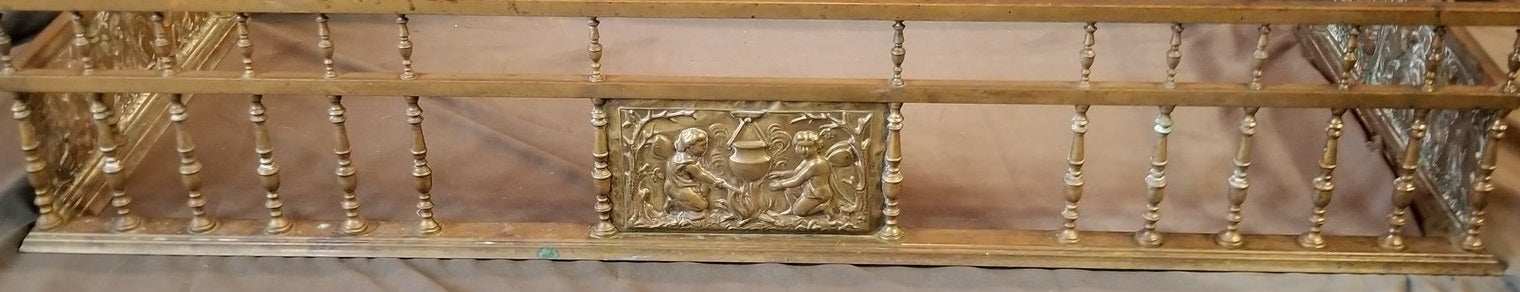 LARGE  FANCY BRASS FIRE SURROUND WITH EMBOSSED CHERUBS