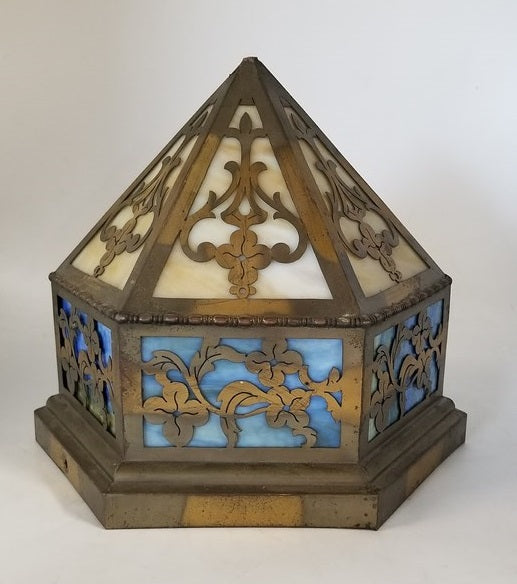 SMALL BRASS AND STAINED GLASS CEILING LIGHT - NEEDS BULB SOCKET