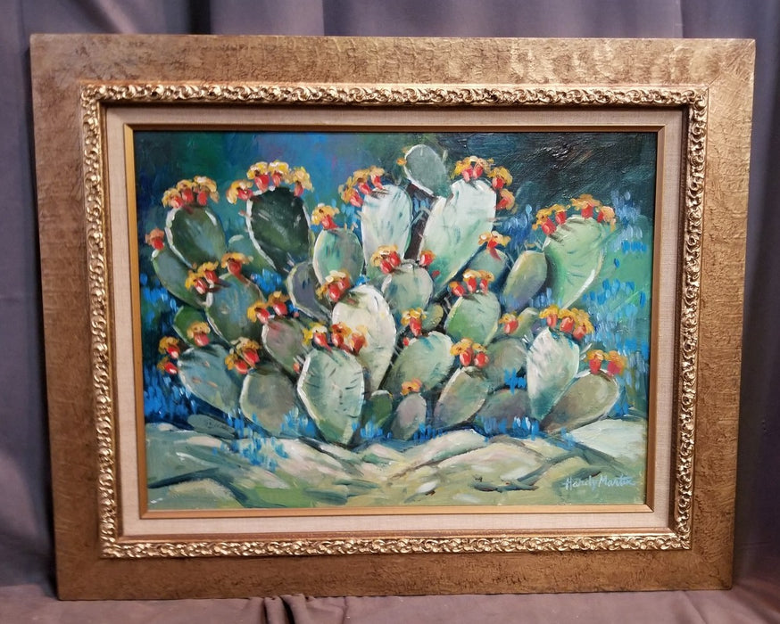 CACTUS IN BLOOM OIL PAINTING BY TEXAS ARTIST HARDY MARTIN
