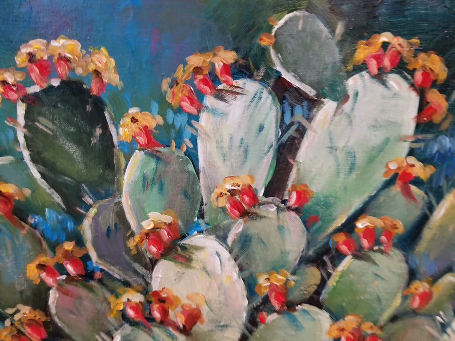 CACTUS IN BLOOM OIL PAINTING BY TEXAS ARTIST HARDY MARTIN