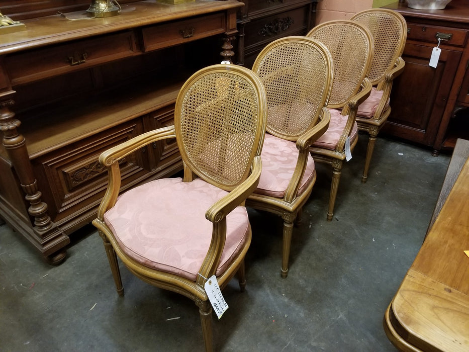 SET OF 4 LOUIS XVI STYLE CANED SEAT ARM CHAIRS
