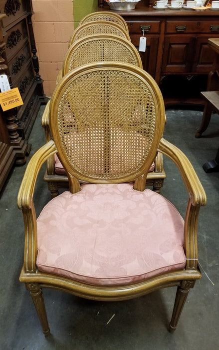 SET OF 4 LOUIS XVI STYLE CANED SEAT ARM CHAIRS