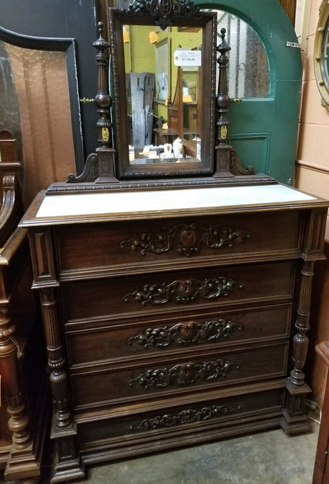 WHITE MARBLE TOP FRENCH HENRI II DRESSER WITH MIRROR