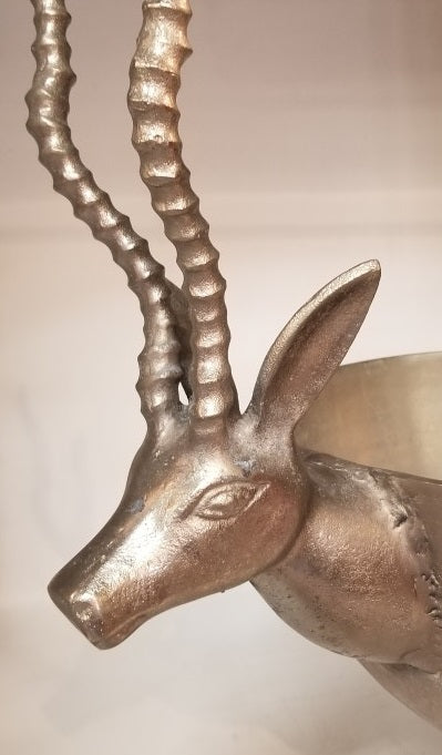 LARGE ALUMINUM PLANTER WITH ANTELOPE HEAD HANDLES