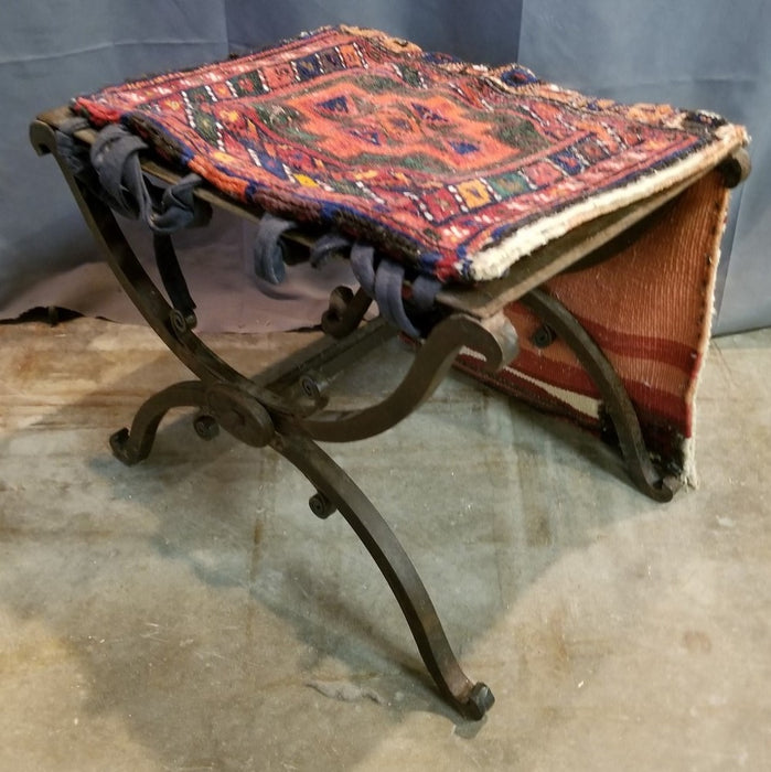 IRON X FORM BENCH WITH RUG FRAGMENT SEAT