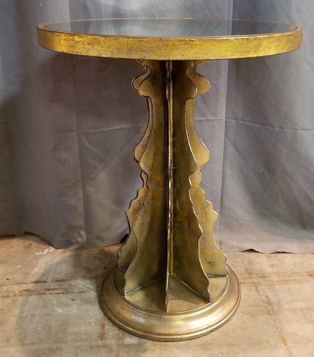 GOLD METAL BASE TABLE WITH ROUND MIRROR TOP