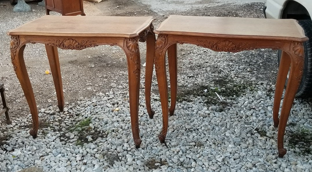 PAIR OF LOUIS XV TALL OAK CONSOLES OR CENTER TABLES