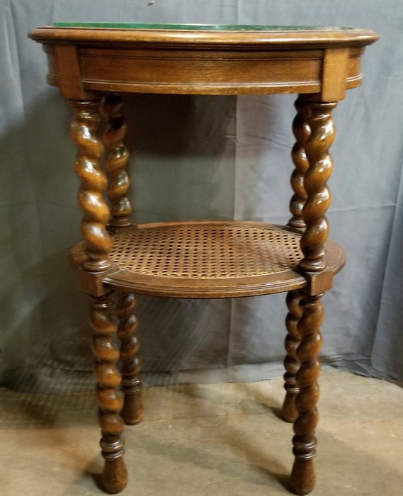OVAL OAK BARLEY TWIST STAND WITH CANING