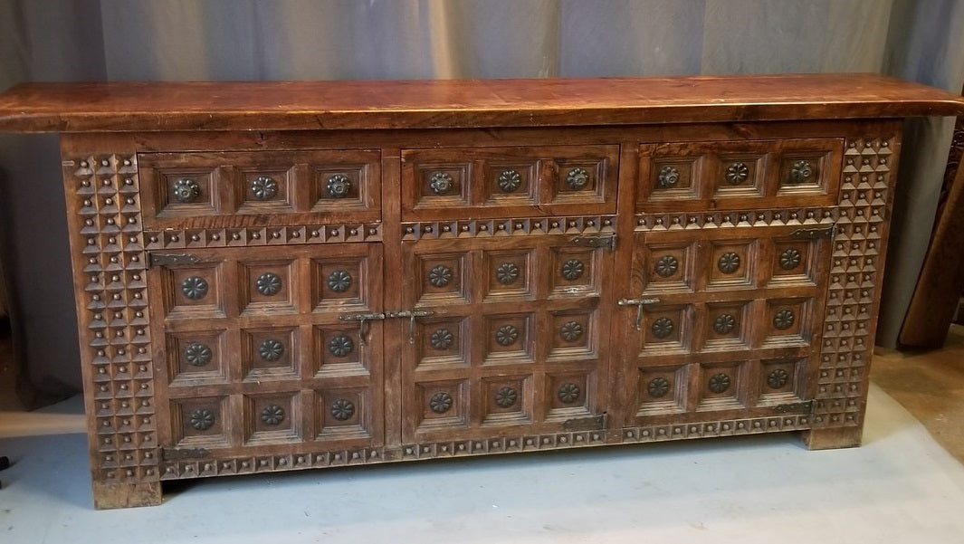 SHALLOW BEADED AND CHIP CARVED SIDEBOARD
