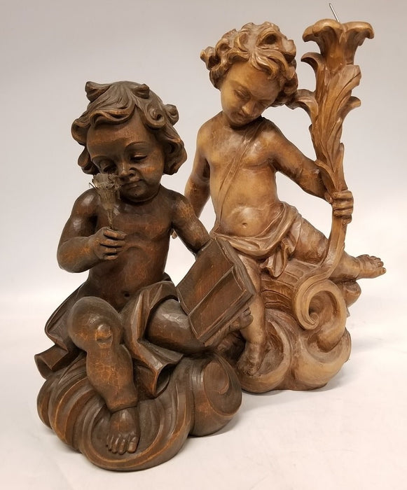 PAIR OF WOOD CHERUBS